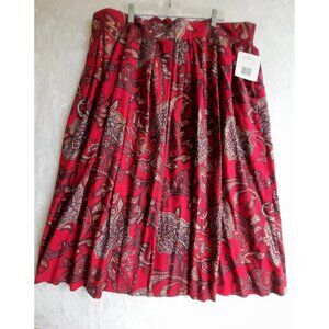 New Womens Paisley Pleated Pull On Church Work Casual Lightweight Midi Skirt 26W